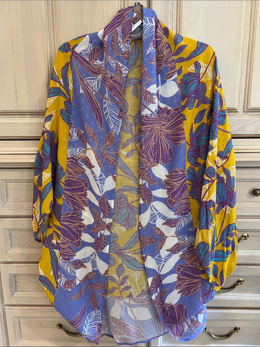 Anthropologie Kachel Floral Kimono in Purple, Mustard & Teal